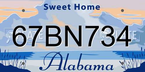 67BN734 Alabama License Plate