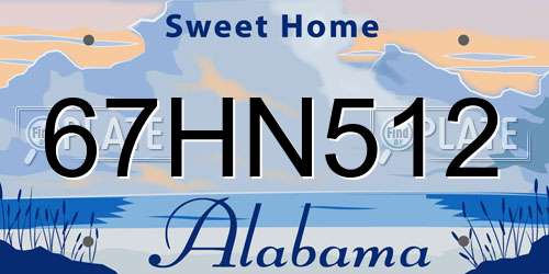 67HN512 Alabama License Plate