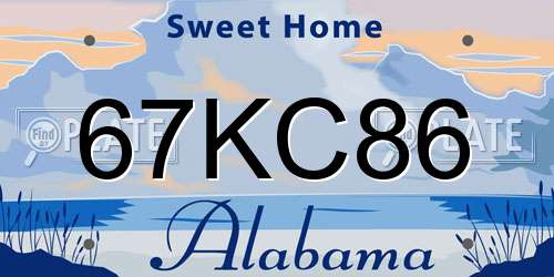 67KC86 Alabama License Plate