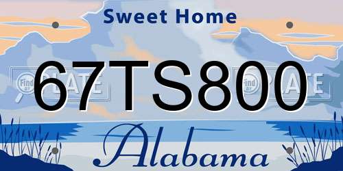 67TS800 Alabama License Plate
