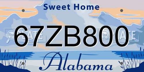 67ZB800 Alabama License Plate