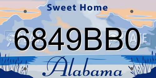 6849BB0 Alabama License Plate