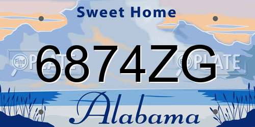 6874ZG Alabama License Plate