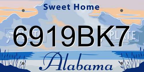 6919BK7 Alabama License Plate