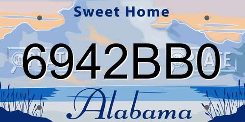 6942BB0 Alabama License Plate