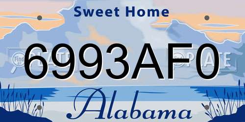 6993AF0 Alabama License Plate