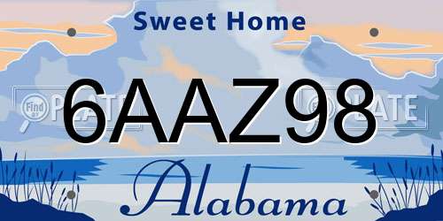 6AAZ98 Alabama License Plate