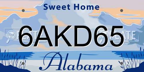6AKD65 Alabama License Plate