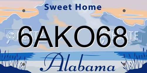 6AKO68 Alabama License Plate