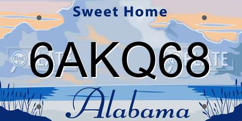 6AKQ68 Alabama License Plate
