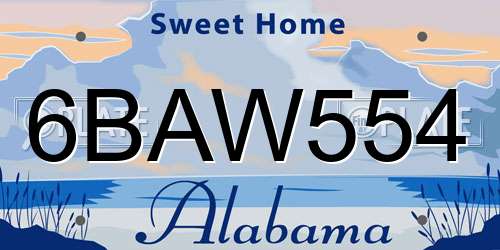 6BAW554 Alabama License Plate