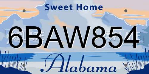 6BAW854 Alabama License Plate