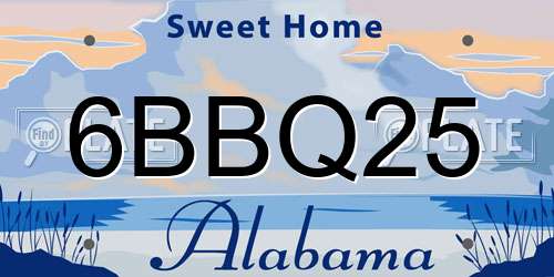 6BBQ25 Alabama License Plate