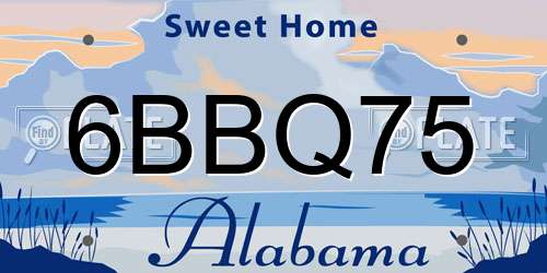 6BBQ75 Alabama License Plate