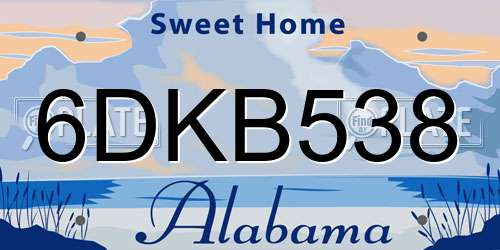 6DKB538 Alabama License Plate