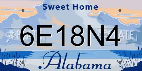 6E18N4 Alabama License Plate