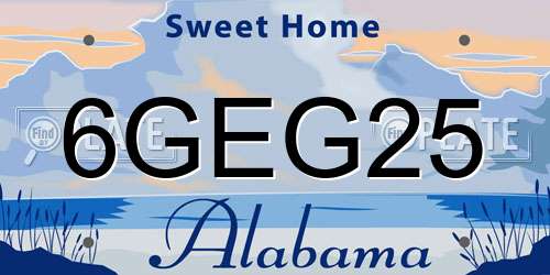 6GEG25 Alabama License Plate