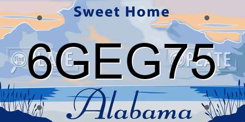 6GEG75 Alabama License Plate