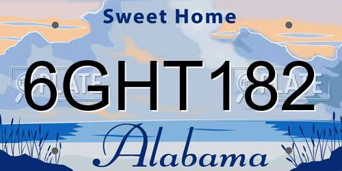 6GHT182 Alabama License Plate