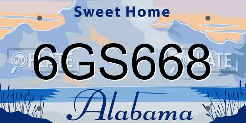 6GS668 Alabama License Plate