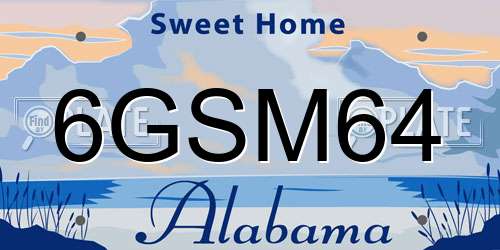 6GSM64 Alabama License Plate