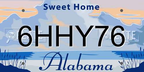 6HHY76 Alabama License Plate