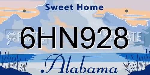 6HN928 Alabama License Plate