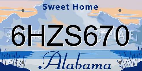 6HZS670 Alabama License Plate
