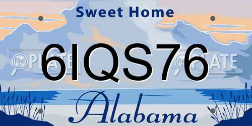 6IQS76 Alabama License Plate