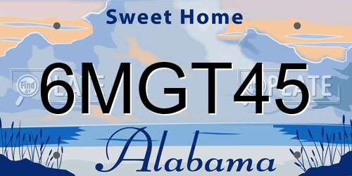 6MGT45 Alabama License Plate