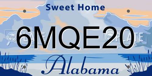6MQE20 Alabama License Plate