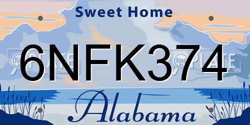 6NFK374 Alabama License Plate
