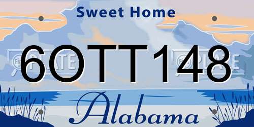 6OTT148 Alabama License Plate