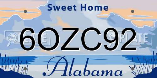 6OZC92 Alabama License Plate