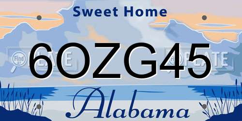 6OZG45 Alabama License Plate