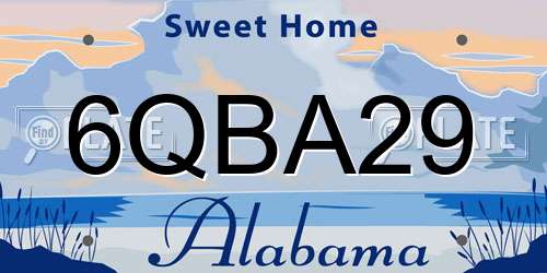 6QBA29 Alabama License Plate
