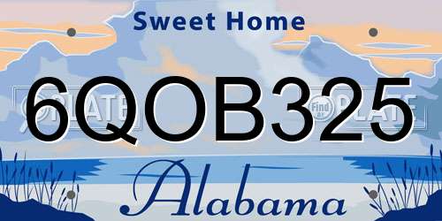 6QOB325 Alabama License Plate