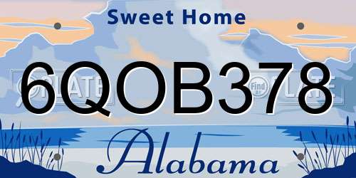 6QOB378 Alabama License Plate