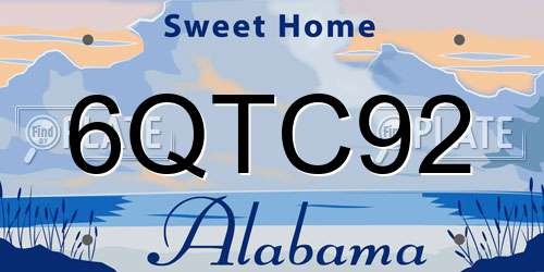6QTC92 Alabama License Plate