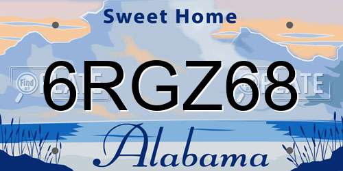 6RGZ68 Alabama License Plate