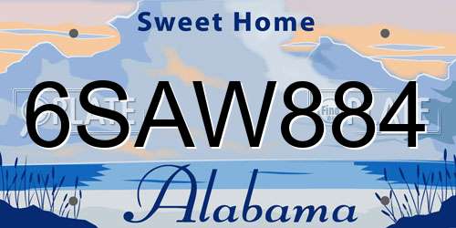 6SAW884 Alabama License Plate