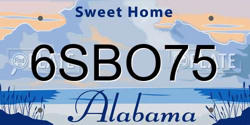 6SBO75 Alabama License Plate