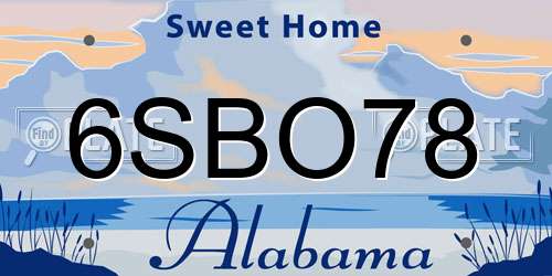 6SBO78 Alabama License Plate