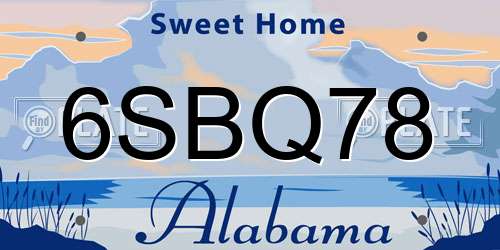 6SBQ78 Alabama License Plate