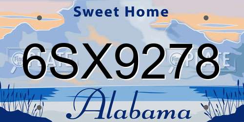 6SX9278 Alabama License Plate