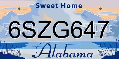 6SZG647 Alabama License Plate