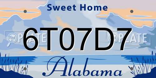 6T07D7 Alabama License Plate