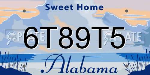 6T89T5 Alabama License Plate