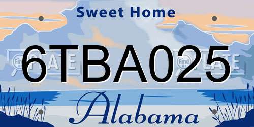 6TBA025 Alabama License Plate