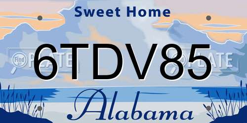 6TDV85 Alabama License Plate